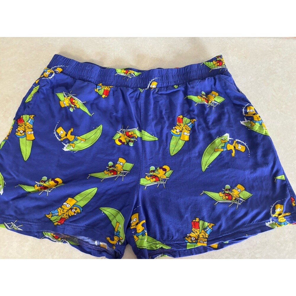 Nostalgic Y2K Inspired Bart Simpson Surf Print Lounge Shorts XXL Blue